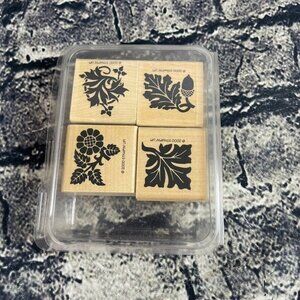 Stampin Up ORNAMENTALS 2000 Leaves Acorn SunFlower Rubber Stamp Set of 4